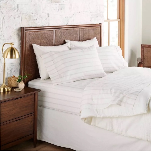 LAST ONE! Hearth & Hand Cotton Percale Tick Stripe Sheet Set Pebble (Queen) - Picture 3 of 3